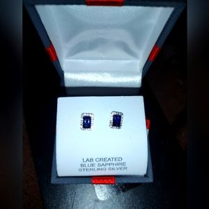 Blue sapphire silver stud earrings